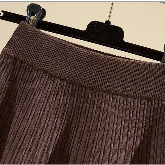 Women's Knitted Umbrella Skirt, High-waisted Skirt, Autumn and Winter Short Swung A-line Pleated Skirt