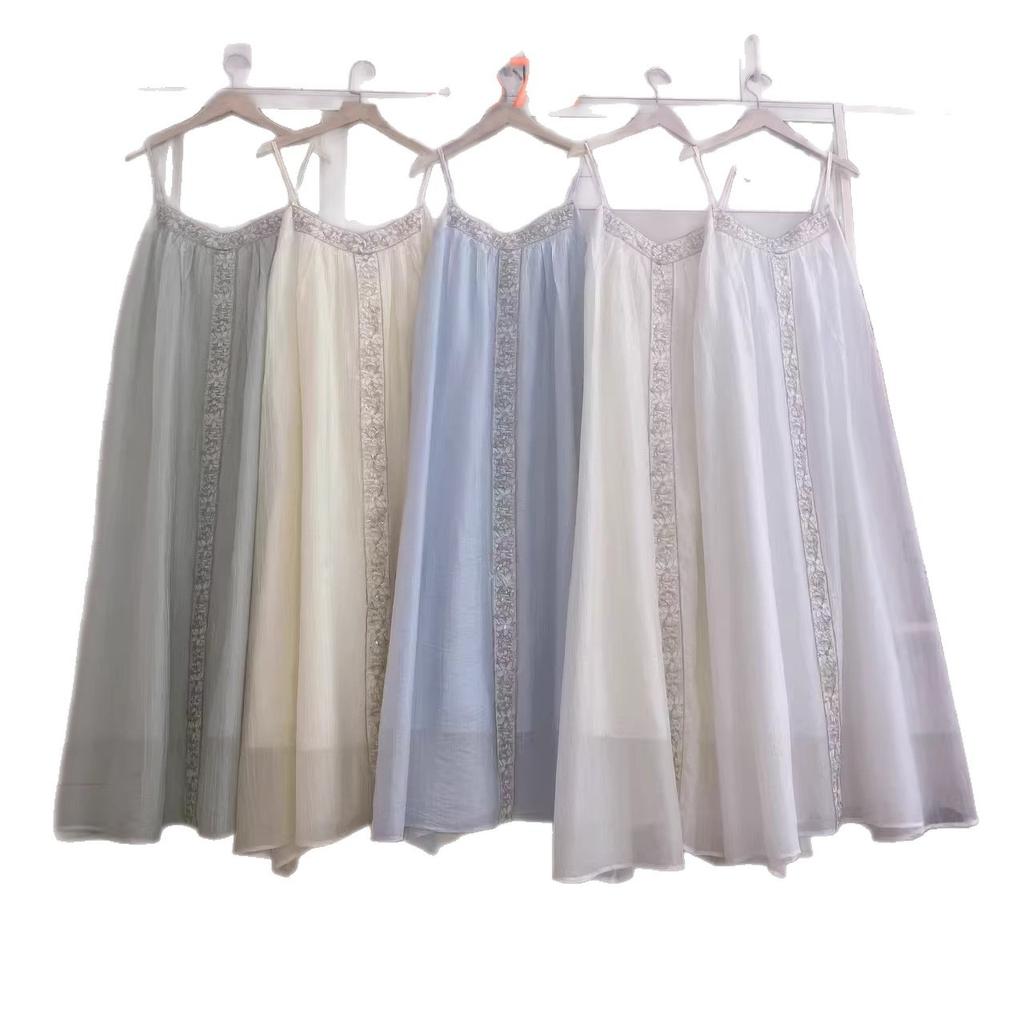 Summer New Green-style New Chinese Style Loose Heavy-duty Lace Lace Chiffon Camisole Long Dress for Women