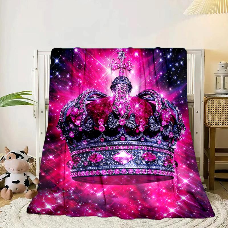 Pink Crown Sparkle Majesty Blanket Flannel Blanket for bed, sofa, Camping, Hiking, Picnic Essentials, gift for family Fan gifts