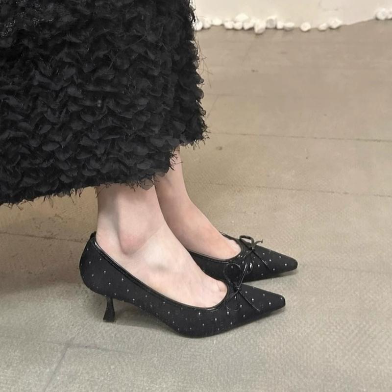 Fashion New Pointed Irregular Suspended Heel Shallow Mouth Single Shoe Butterfly Bow Mesh High Heels Temperament Imperial Style Tacones