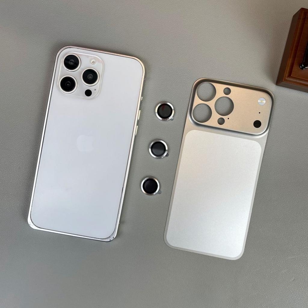 Change to 17Pro/Max Alloy Frame Metal Backplane Glass Lens Film 3 in 1 Case for iPhone 13 14 12 15 16 Pro Max Anti-Drop Cover