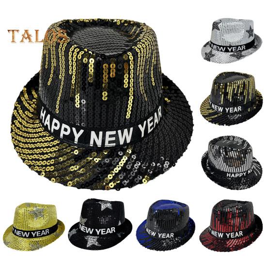 Paillettenhut, Happy New Year, Jazzhut, Vintage-Cowboy-Stil, Party-Club, Foto-Requisite, glitzernder Fedora, Kopfbedeckung für Erwachsene für Cosplays, Feiertage, Karneval