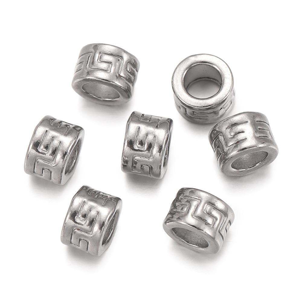 5Pcs/Pack Stainless Steel Spacer Beads Large Hole Tube Round Bead for Charm Bracelet Necklace DIY Jewelry Making Accessories