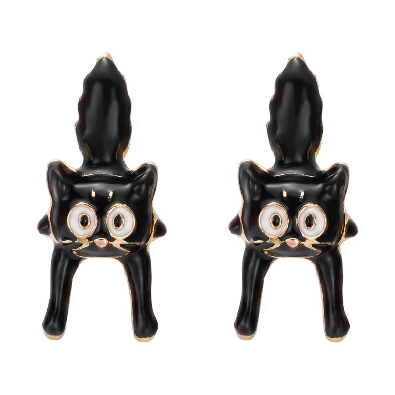 Novelty Halloween Earrings in Stud Style, Glossy Enamel Look with Gold-Tone Trim, Alloy Pair for Costume Styling