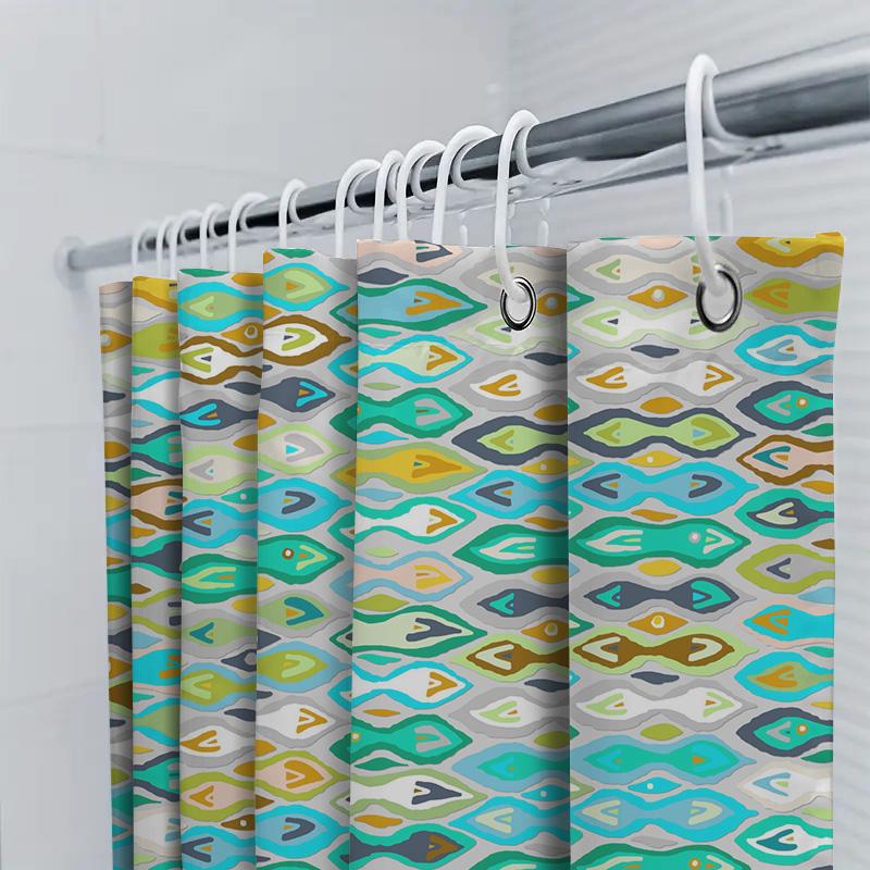 Brightly Colored Geometric Shower Curtain For Bathroom Decor Modern Waterproof Fabric With Hook Rings Set (Blue/White/Green)
