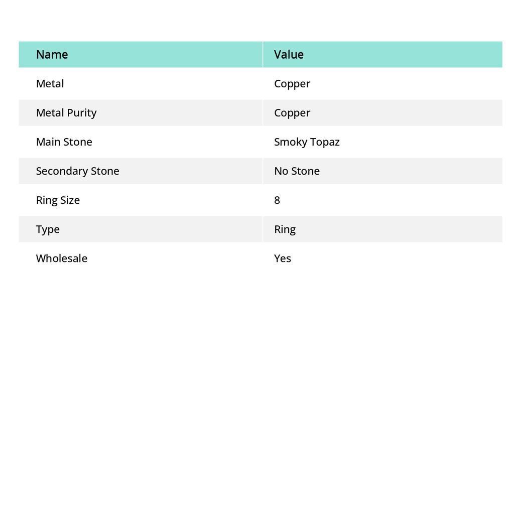 Drahokam kouřový topaz Ručně vyráběný měděný šperk Prsten Velikost 8