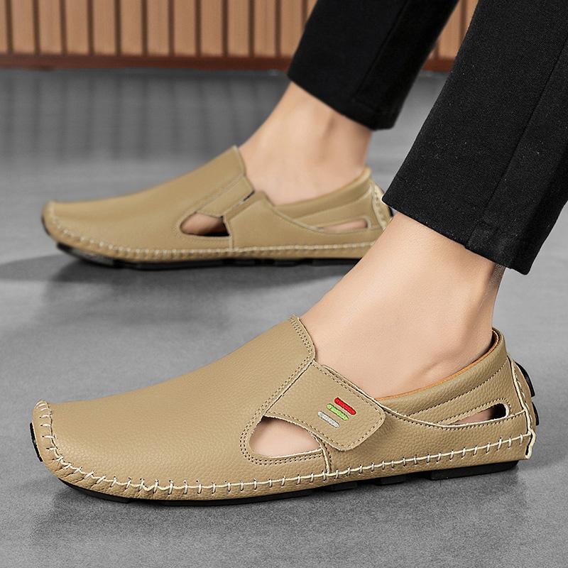 

Men s Hollowed Out Leather Loafers Summer Breathable Casual Shoes Hand Sewn Slip on Driving Shoes 2026 Fashionable Casual Shoes 39