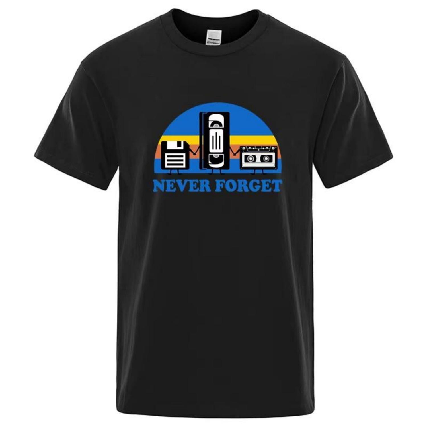 

Summer Men s T-shirt Never Forget Sarcastic Graphic Music Funny Printed 100% Cotton T-Shirt Loose Male Top Casual Short Sleeve XXXXXL чорний