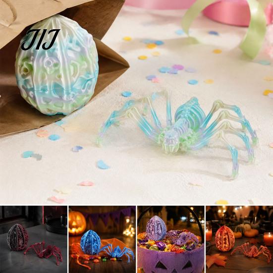 Fun Ritual Surprise Toys 3D Printed Articulated Skeleton Spider with Hollow Egg, Movable Joint Nighttime Scavenger Hunt Props Figurine, Halloween