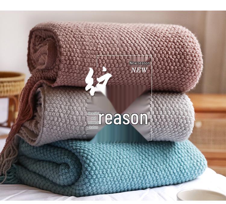 Knitted Waffle Sofa Throw Blanket for Office and Nap.