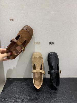 Retro Carved Square Head Shallow Mouth Single Shoes Flat-soled Small Leather Shoes Women's Niche Design French Mary Jane Shoes Autumn Women's Shoes