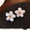 French Retro Pearl Plaid Earrings: Luxury Korean Studs for Women