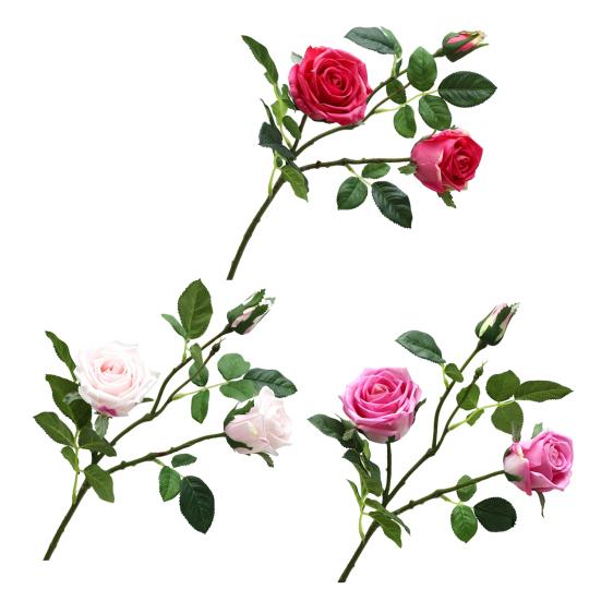 3 Branch Mini Rose Heads Artificial Flower Bouquet Faux Rose Bouquet with Stem for Wedding Party Home Office Floral Arrangement Table Decor