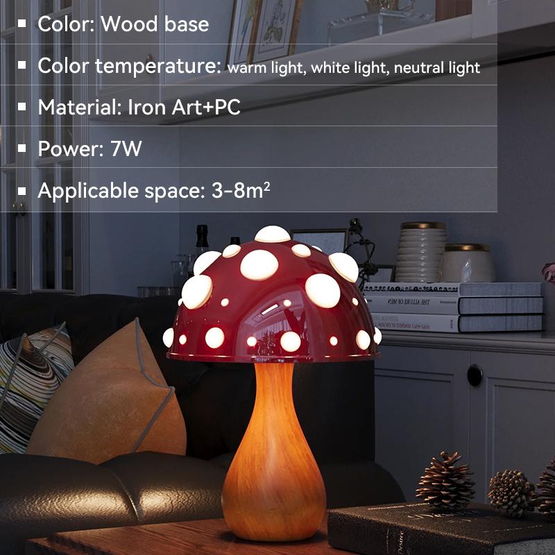 Zhongshan Red Metal Mushroom Lamp Bedside Indoor Decoration Three Color Reading Table Lamp for Bedroom
