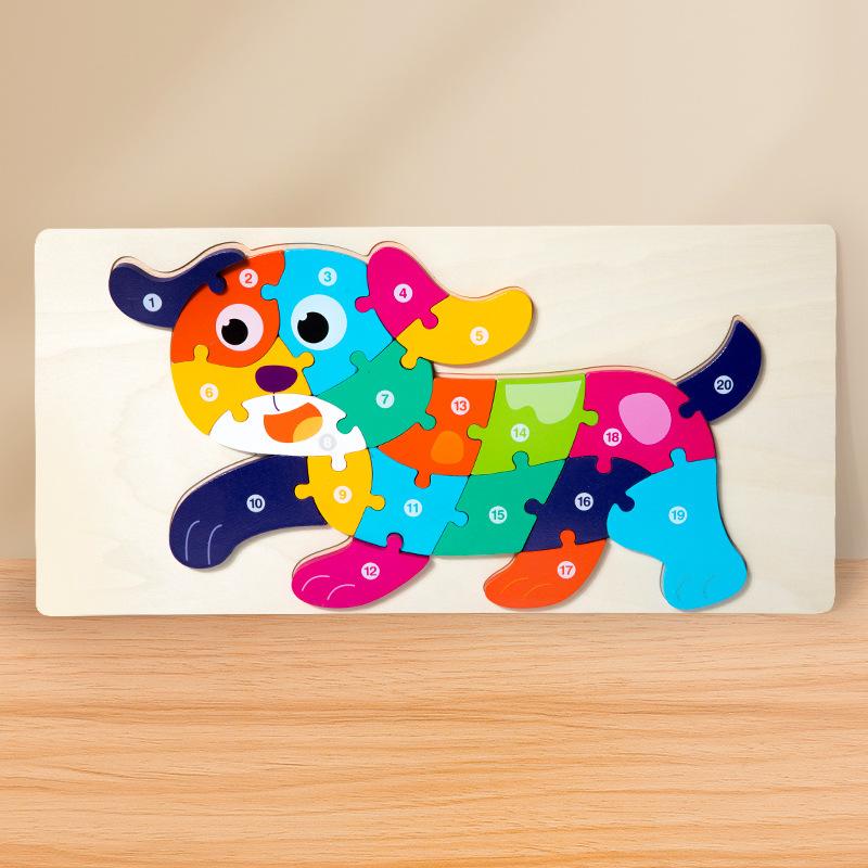 Children'S Early Education Puzzle Large Buckle Three-Dimensional Dinosaur Animal Digital Cognition Puzzle Puzzle Toy
