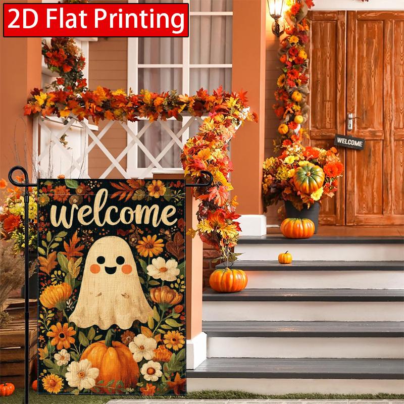 2D Flat, 2D Flat Halloween Pumpkin Welcome Garden Flag_1 (2)- Outdoor Garden Flag Double-sided Home Decoration Courtyard Decoration Outdoor Decoration