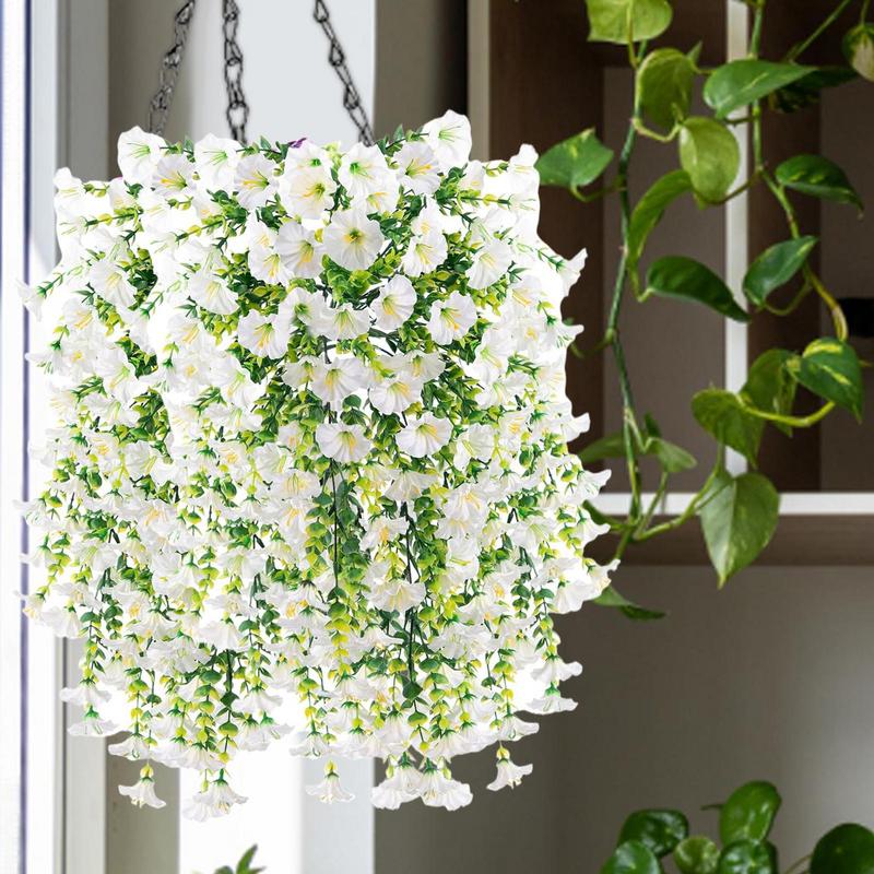 2PCS Artificial Morning Glory Hanging Flowers Fake Flower Outdoor Home Garden Wall Hanging Petunias Plants Wedding Decor