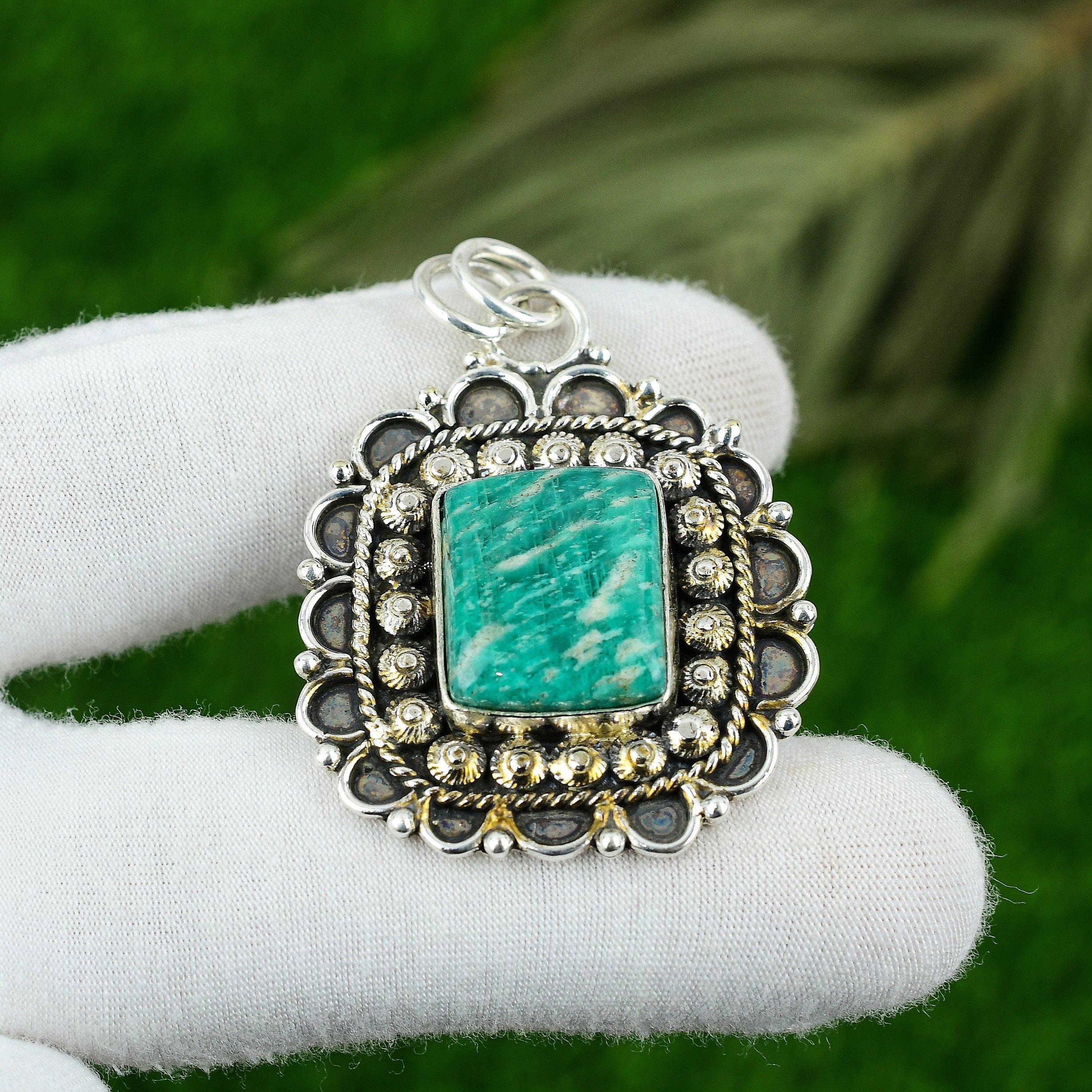 

Sterling Silver Amazonite Stone Wife Heart Chakra Handcrafted Pendant Jewelry