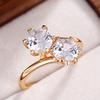 Huitan New Wedding Rings with Two Cubic Zirconia Gold Color Band Luxury Trendy Women Accessory Party Engagement Proposal Jewelry