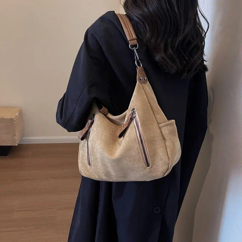 2026 Winter Fashion Solid Color Women's Zipper Design Shoulder Bag Tote Bag Female Handbag PU Leather Crossbody Bag