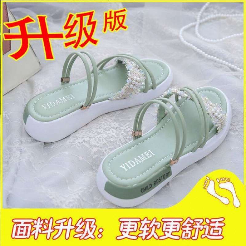 Two women wearing sandals in the summer of 2025, the new sports mid-heel wedge heel muffin thick-soled Roman pregnant women's flat-soled women's shoes