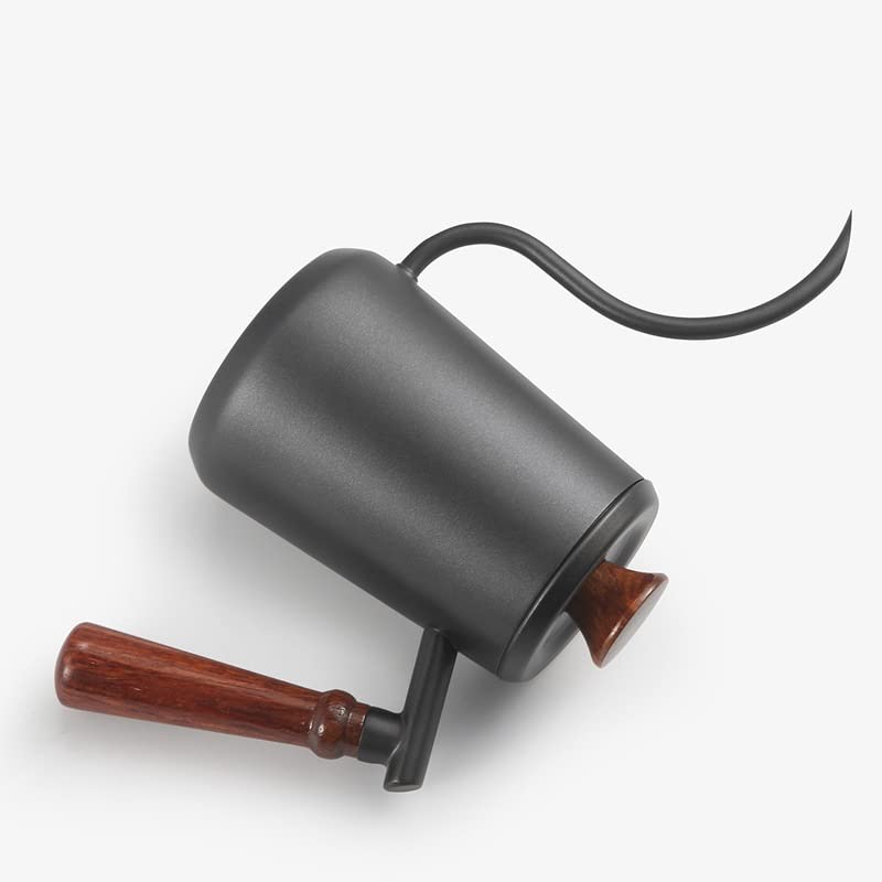 FUN COFFEE Coffee Kettle, Direct Heat, 550ml, Drip Pot, Wooden Handle, with Lid, Stainless Steel, Black (co-0024)