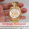 BINLUN Men's Automatic Skeleton Watch Full Skeleton Double-Sided Gold Finish