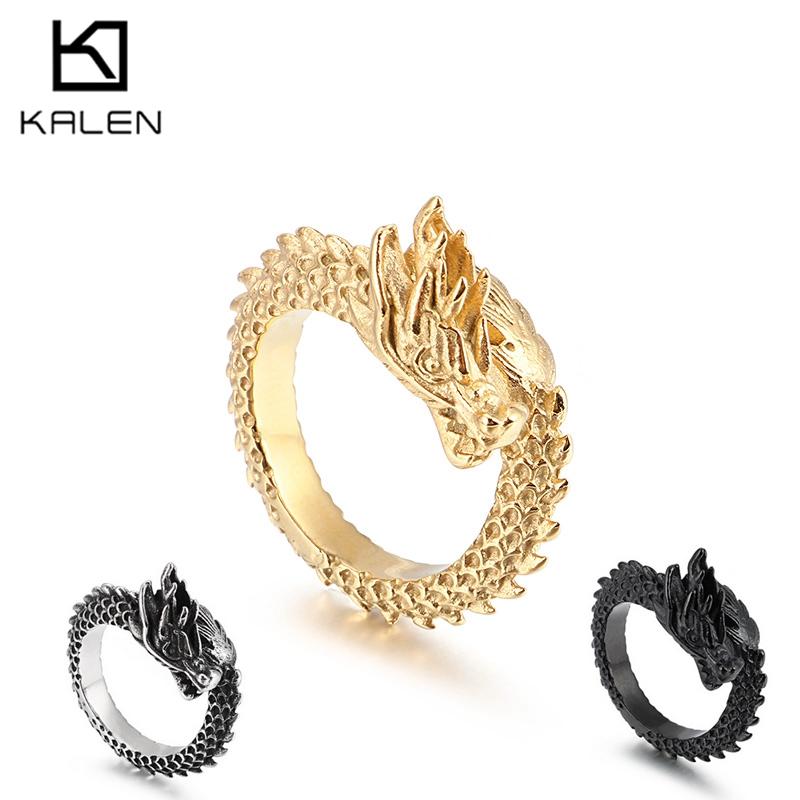 KALEN Creative 3D Dragon Charm Finger Rings HIp Hop Stainless Steel Lucky Ring Friend‘s Gift Personalized Animal Trendy Jewelry
