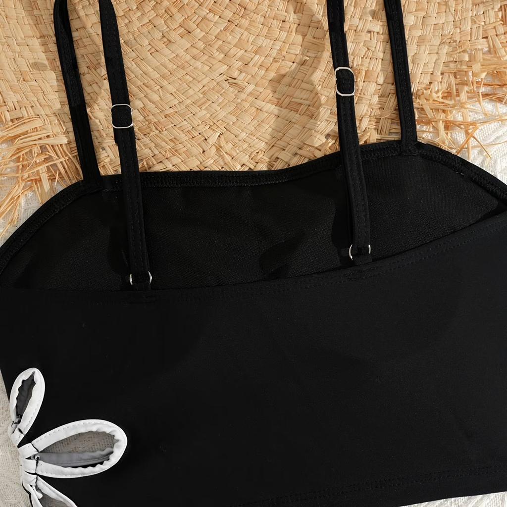 Girls Two Piece Swimsuit Set Tankini Top with Adjustable Straps High Waist Bottom Swimwear for Kids Beach Pool