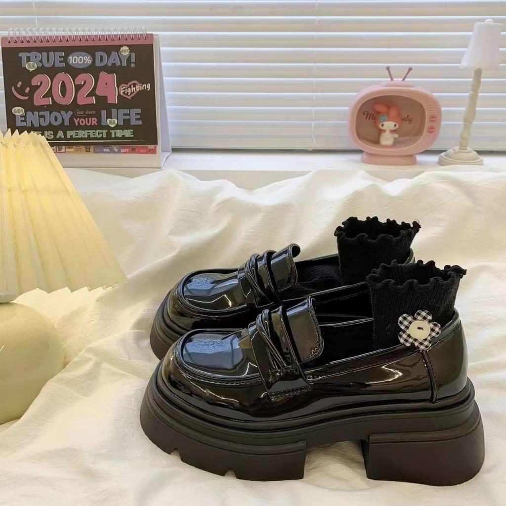 Platform Thick Heel British Style Small Leather Shoes Women's 2025 New Spring and Autumn One-pedal Women's Shoes Single Shoes Black Loafers