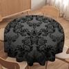 Black Damask Round Tablecloth Gothic Vintage Floral Skull Exotic Moth Antique Table Cloth Water Resistant Wipeable Table Cover