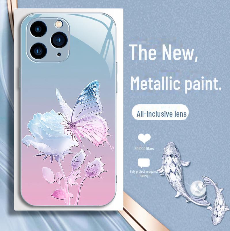Funda líquida todo incluido con degradado de flores y mariposas para iPhone 11Pro Max Rose 14.