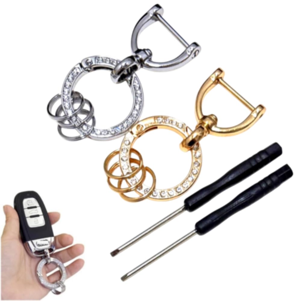 

enconson Bling Key Chain with 3 Rings 360 Degree Rotation, Carabiner, Car, Motorcycle, Home, Women s, Jewelry, silver + gold Height 6cm x Width 3.5cm золотой