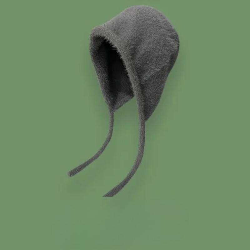 

Женская милая шапка-бини, осенне-зимняя вязаная шапка с круглым вырезом, дизайн с ремешками для защиты ушей, ветрозащитный и холодостойкий капюшон 55-60cm серый