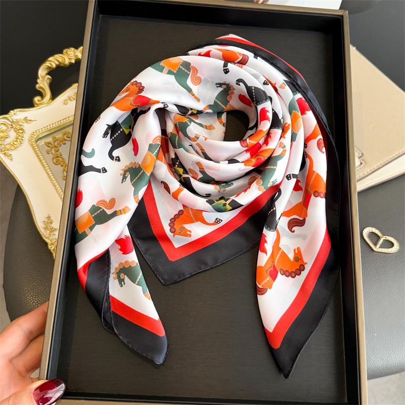 European and American imitation silk printing silk scarf square scarf high-end shawl sunscreen neck professional scarf headscarf scarf