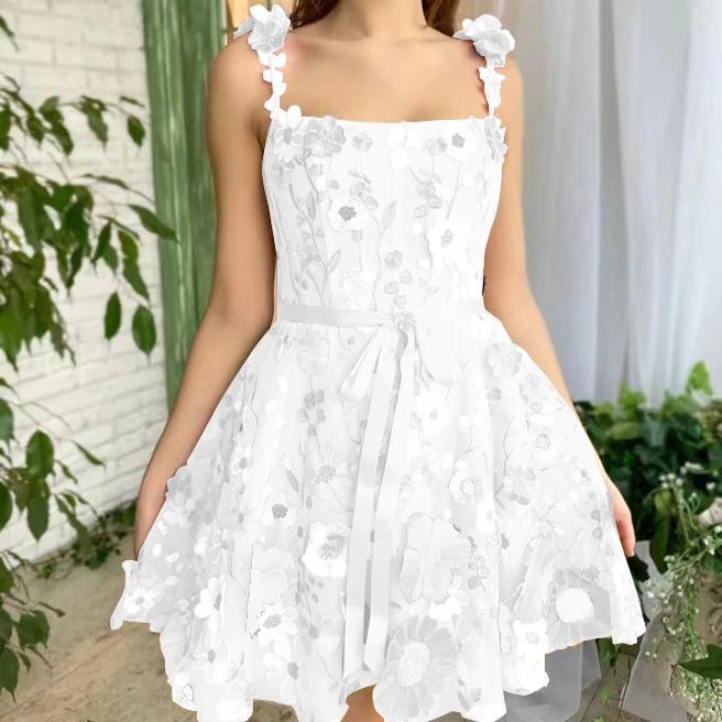 

QICED Женская трехмерная сумка с цветочной вышивкой, сексуальное платье на бедрах XL белый