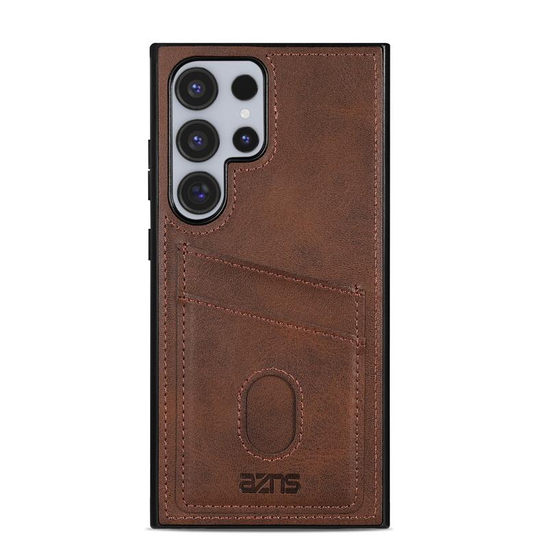 

Роскошный кожаный чехол для телефона с отделением для карт памяти для Samsung S25 Ultra S24 FE S23 S22 S21 A56 A36 A16 A55 A06 A26 A15 Мягкий край противоударный жесткий чехол для задней панели из ПК Samsung S24 FE коричневый