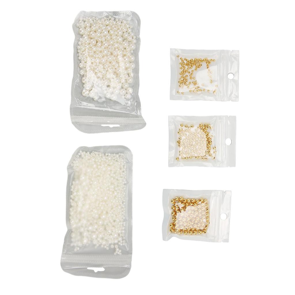 5 Packs Round Spacer Beads Pearl Golden Style Smoothing Light Widely Used Bracelet Beads for Jewelry Craft DIY