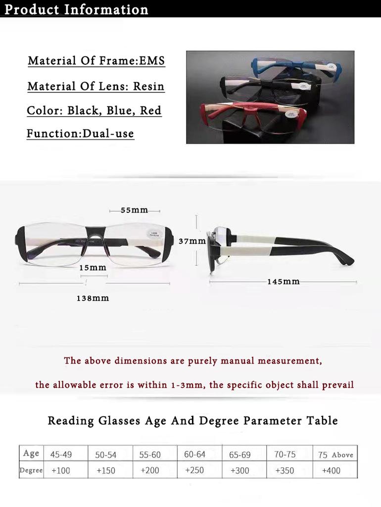 Anti Blue Light Frameless Reading Glasses For Women Men Anti-fatigue Rimless Magnetic Therapy Eye Protect Hyperopia Eyeglasses With Grade +100 To +400