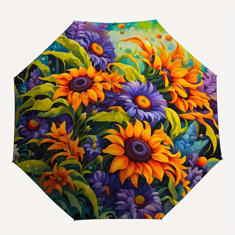 Colorful Sunflower Garden Fabric - Vibrant Floral Home Decor PanelUmbrella, Portable 3-Fold Compact Umbrella for Men & Women Gift