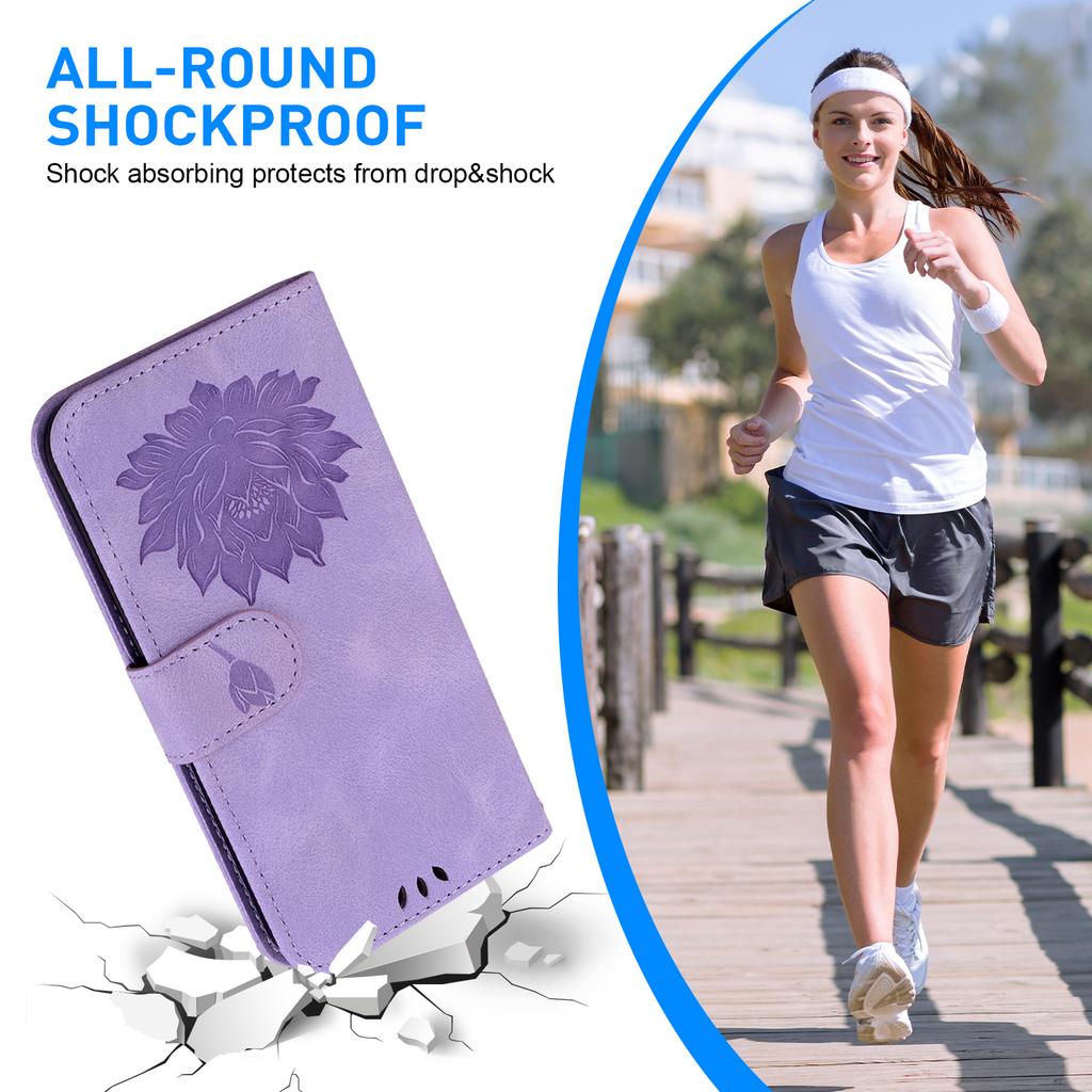 PU Leder Handyhülle für Samsung Galaxy S24 FE Handy Ständer Hülle Geprägtes Lotusmuster Brieftasche Schale