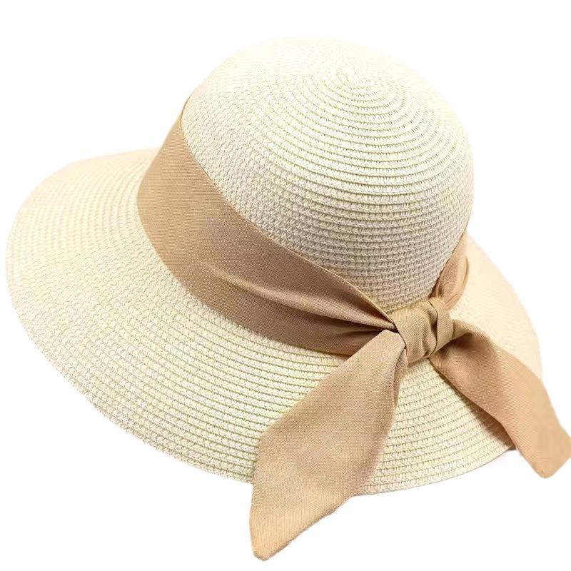 Women Summer Beach Sun Hat Bowknot Panama Cap Lady Casual Bucket Straw Hats