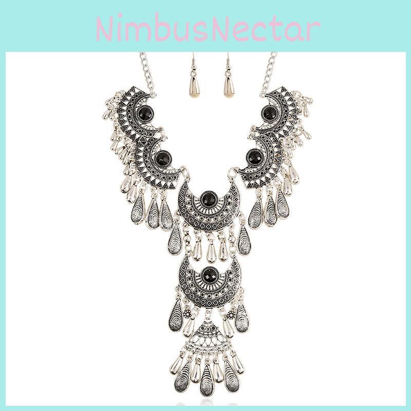 Drop Water Elegant Pendant Necklace Earrings Set Women Vintage Jewelry Accessory