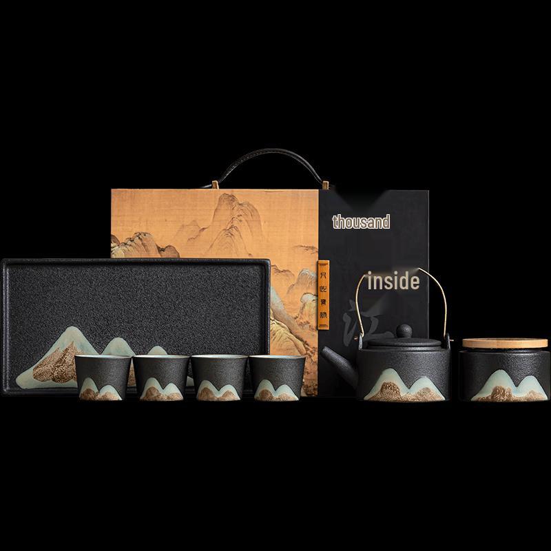 SUSHISHI Hand-painted Ceramic Gongfu Tea Set, 7-Piece Gift Box