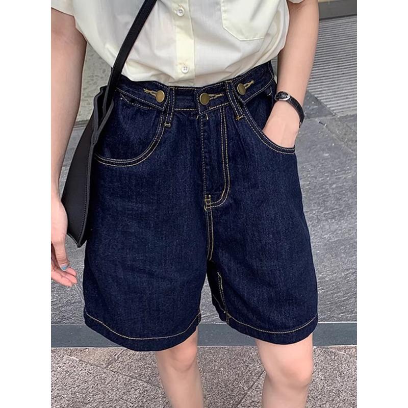 High-Waisted Plus Size A-Line Denim Shorts for Pear-Shaped Women - Summer Loose Wide-Leg Style
