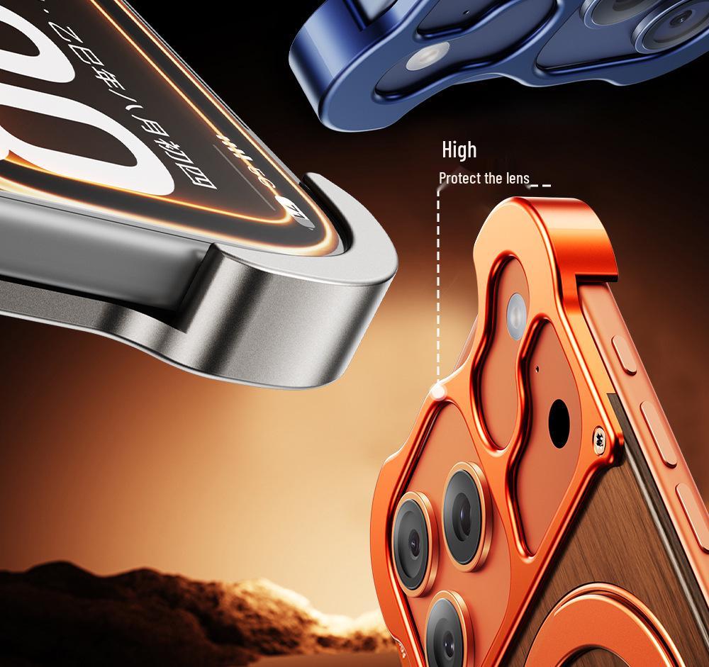 Alien 17 Pro Max Integrated Case with 360° Stand - Solid Wood & Metal, Magnetic Design for 16 Pro Max