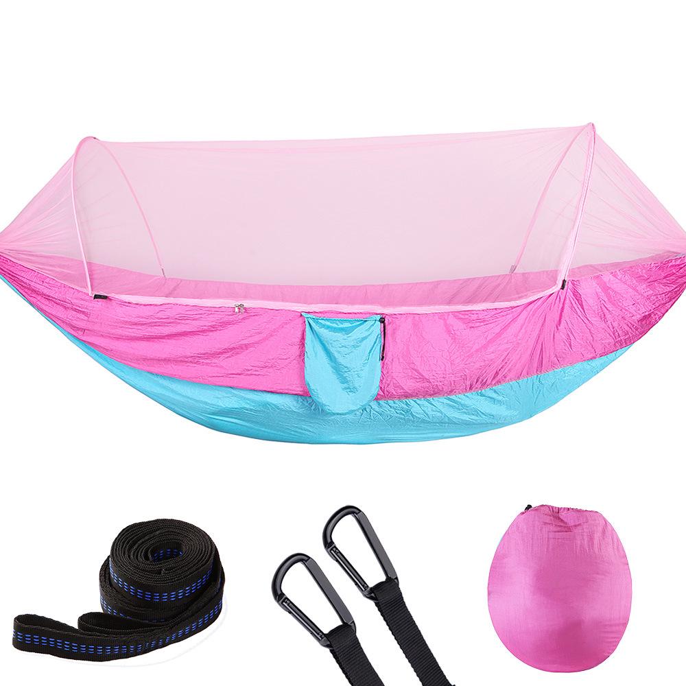 Quick-Open Mosquito-Proof Outdoor Hammock: Encrypted Mesh Parachute Nylon with Mosquito Net for Single/Double Camping