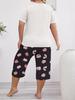 Summer Love Print Pajama Set: Short Sleeve Top & Seven-Point Pants, Plus Size