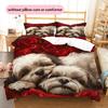Shih Tzu and Flowers Pattern Bedding Home Decoration Birthday Gift (1 * Duvet Cover + 2 * Pillowcase, Without Core)