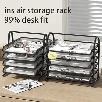A4 Metal File Organizer-Heavy Duty Black Air Storage Rack,Capacity with Strong Bearing for Books&Papers,Desk Fit&Declutter&Save